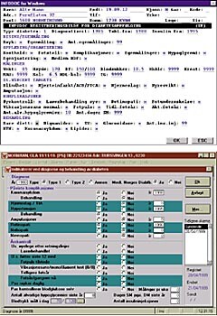 Figur 2    Diabetesregistreringsbilder slik de fremstår i løsningene fra a) Infodoc AS og  b) Legedata AS