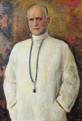 Figur 2  Johannes Heimbeck. Utsnitt av maleri av Astri Welhaven, 1960. Maleriet henger i Røde Kors Klinikk. Foto: Eva Brænd