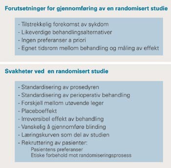 Forutsetninger for å gjennomføre randomiserte kontrollerte studier ved utprøvning av helseteknologier og deres begrensninger