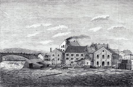 Bildet viser Union brug i Skien i 1882. Ny storindustri i 1880- og 1890-årene gav mer forurensning, økt tilflytning og…
