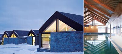 Lyse naturmaterialer og store vinduer bringer dagslyset inn og gir utsyn til naturen utenfor det nye rehabiliteringssenteret…