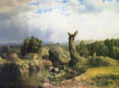 Figur 1  Lars Hertervig, Sommerlandskap i tordenv&aelig;r, 1856. Nasjonalgalleriet, Oslo