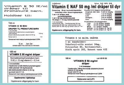 Figur 1 Eksempler på etiketter for vitamin E- dråper
