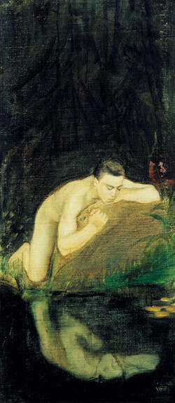 Narkissos speilet seg til døde. Magnus Enckell (1870 – 1925) Narkissos. Olje på lerret. Tilhører Joensuun taidemuseo. Foto…