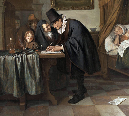 Figur 1  Den nederlandske barokkmaleren Jan Steen (1626 – 79) har malt tallrike legebesøk. Her er lege og pasient i…