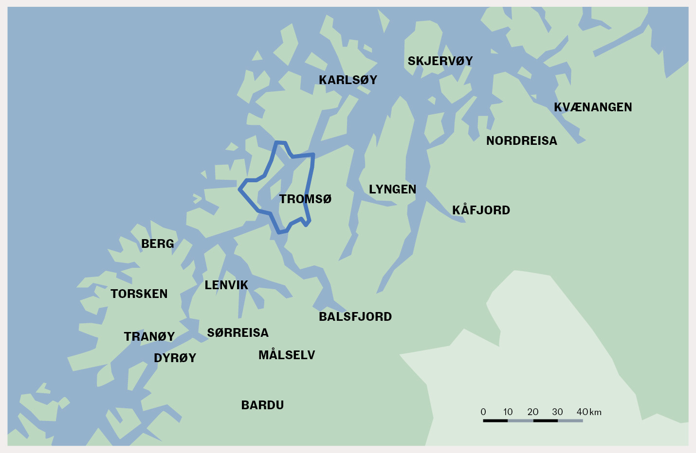Figur 2 Kart over inkluderte kommuner i studien i henhold til kommunedelingen i 2019 og den definerte geografiske grensen…