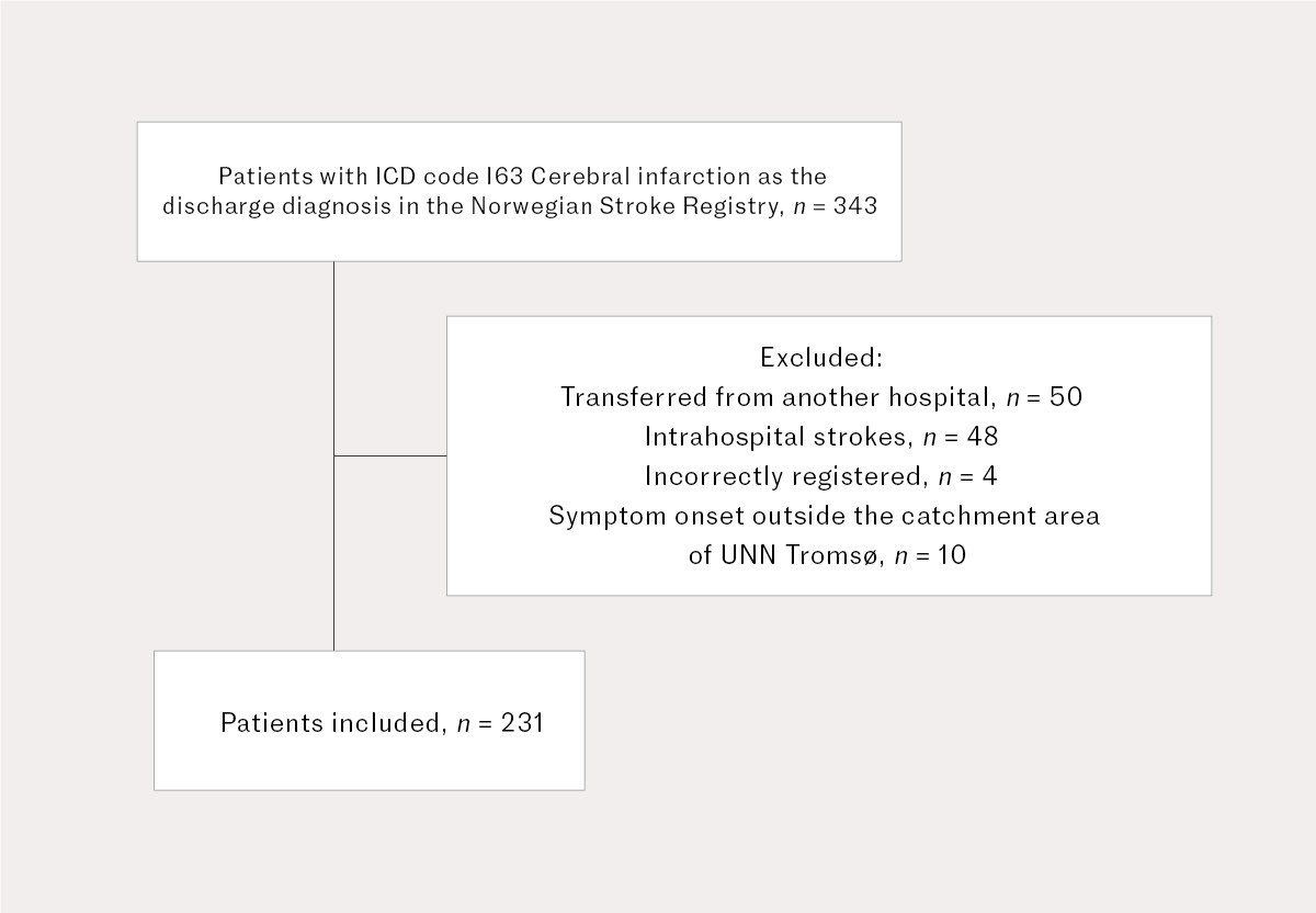 Figure 1 Flowchart for the study sample consisting of patients admitted with ischaemic stroke from the local catchment area…