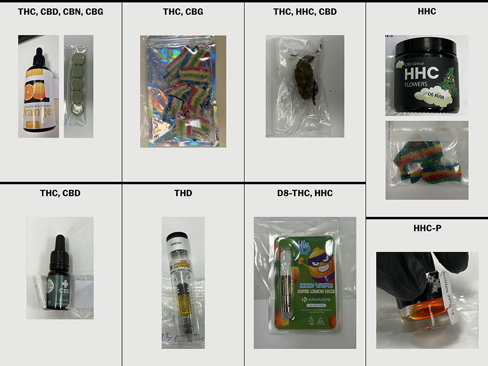 Figur 2 Eksempler på semisyntetiske cannabinoider beslaglagt av Tolletaten i Norge. Foto: Marthe Parmer og Le Anh Tran,…