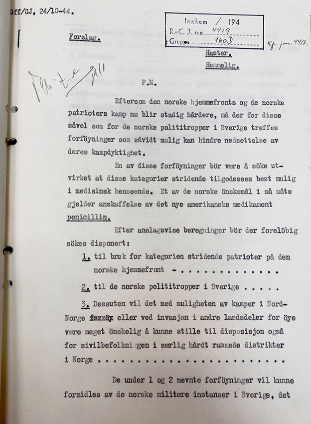Figur 5 Prioriteringsliste for bruk av penicillin i den norske befolkningen fra Den norske Relief-Central i Stockholm,&hellip;