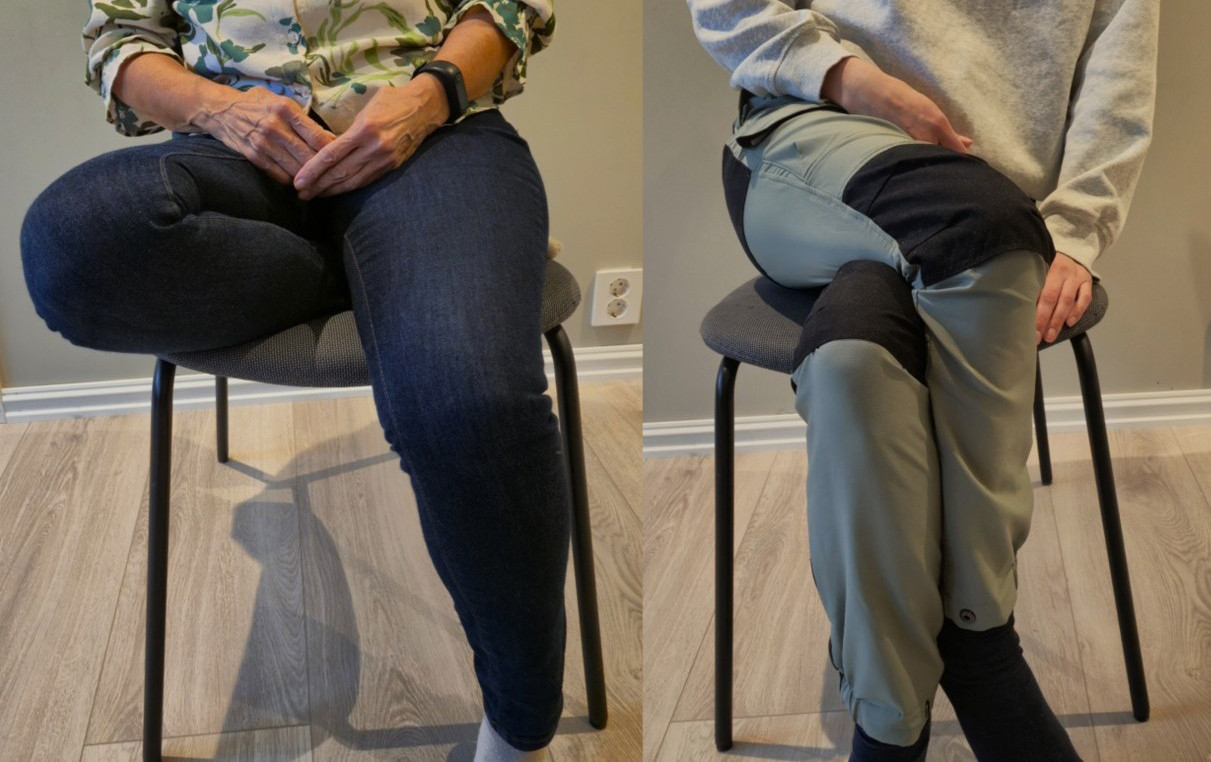 Figure 3 Photos of patients demonstrating two ways of reducing pressure on the coccyx.