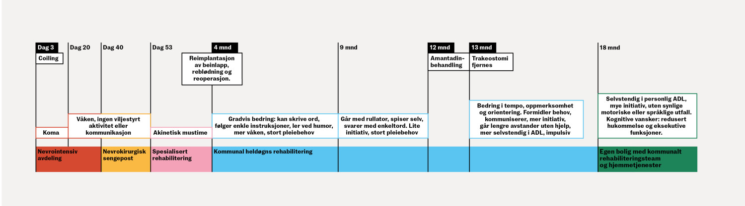 Figur 1 Tidslinje over behandlingsforl&oslash;pet. ADL = aktiviteter i dagliglivet