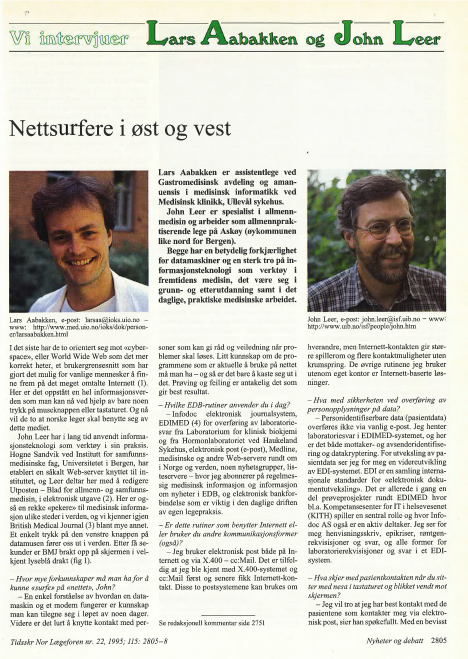 Faksimile: Vi intervjuer Lars Aabakken og John Leer, Tidsskriftet nr. 22, 1995