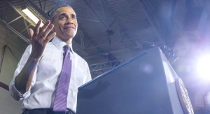 President Barack Obama p&aring; et folkem&oslash;te i Milwaukee. Foto: Zach Gibson/The New York Times/NTB scanpix