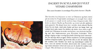 Odyssevs ferd mellom Skylla og Kharybdis. Illustrasjon av Ingunn Jørstad til Balanseganger (22)