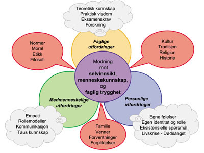 Figur 1   Modell for modning som student. Mange elementer og faktorer påvirker studentens modning