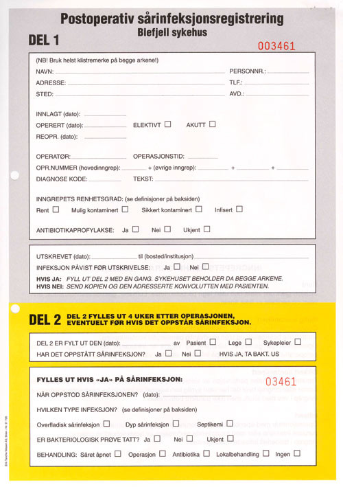 Figure 1  Form used for recording postoperative hospital infections