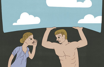 Herakles er blitt lurt av Atlas til å ta himmelen på sine skuldre. Børen er tung. Visdommens gudinne Athene hjelper ham til…