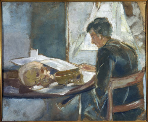 Edvard Munch: Andreas Munch studies anatomy. 1886. Oil on ungrounded cardboard.62 74,5 cm. Munch-museet MM M 202 (Woll M 134…