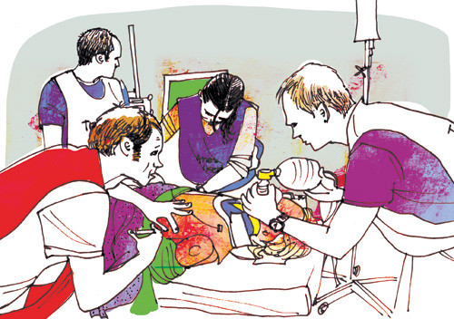 During the simulation exercises «Student-BEST», the students practise managing acutely ill patients, accompanied by nursing…