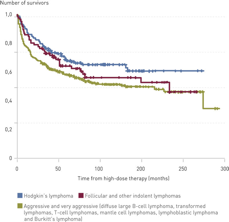Figure 2  Overall survival following high-dose therapy with autologous stem cell support (HDT) for Hodgkin’s lymphoma,…