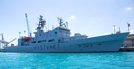 The Norwegian coastguard vessel KV Andenes, escort for the shipping of chemical agents from Syria. Photo: The Norwegian…