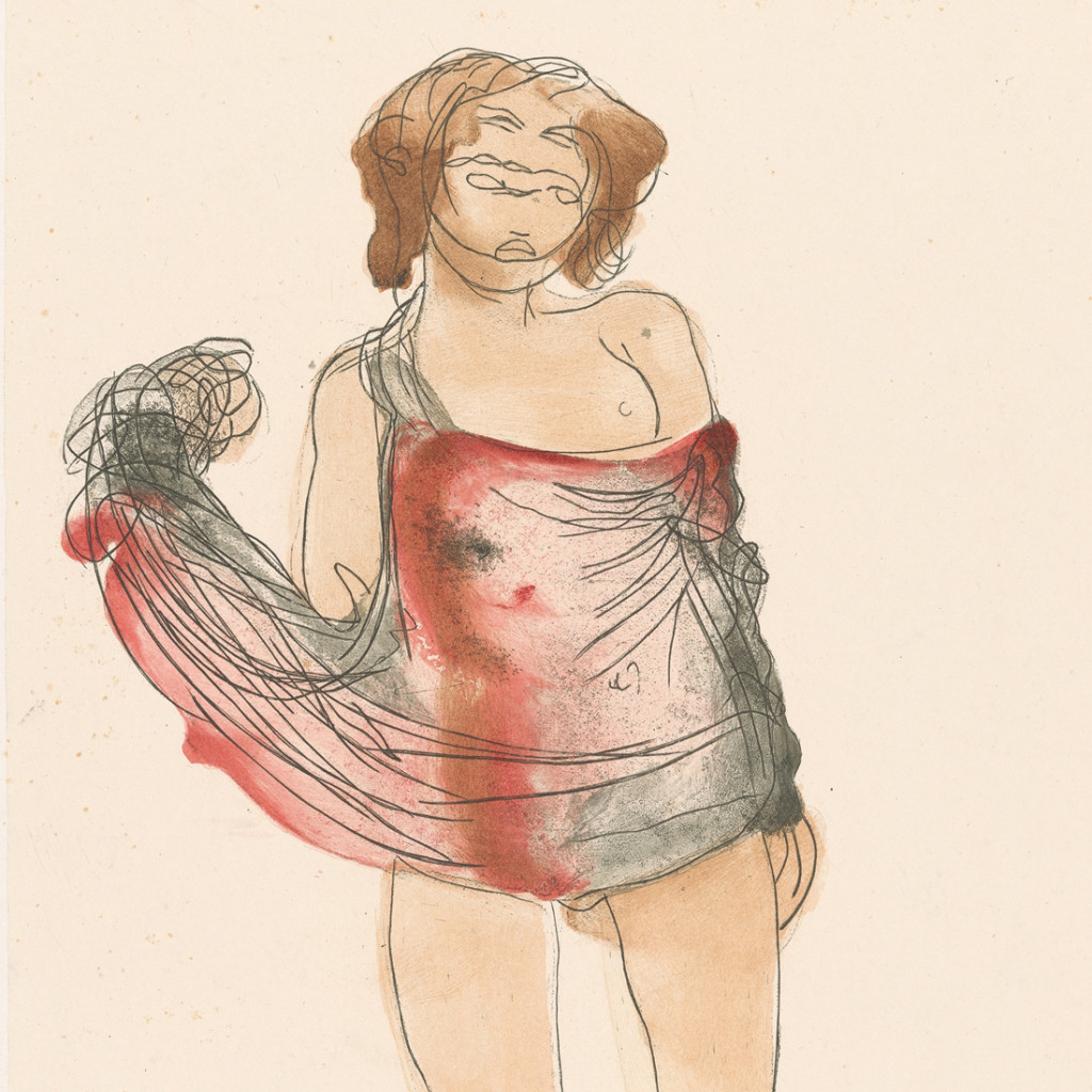 Auguste Rodin (1840&ndash;1917), Female nude, standing, sheer red and black material wrapped around her torso (1902). Utsnitt. I&hellip;