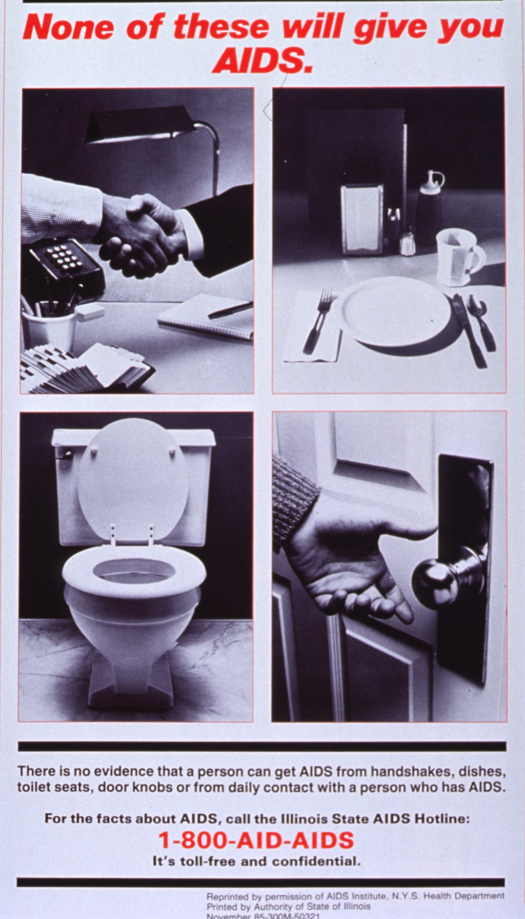 Offentlig informasjonskampanje fra 1987 hvor man eksplisitt fors&oslash;kte &aring; berolige hysteri og fjerne stigma. Foto: Courtesy of&hellip;