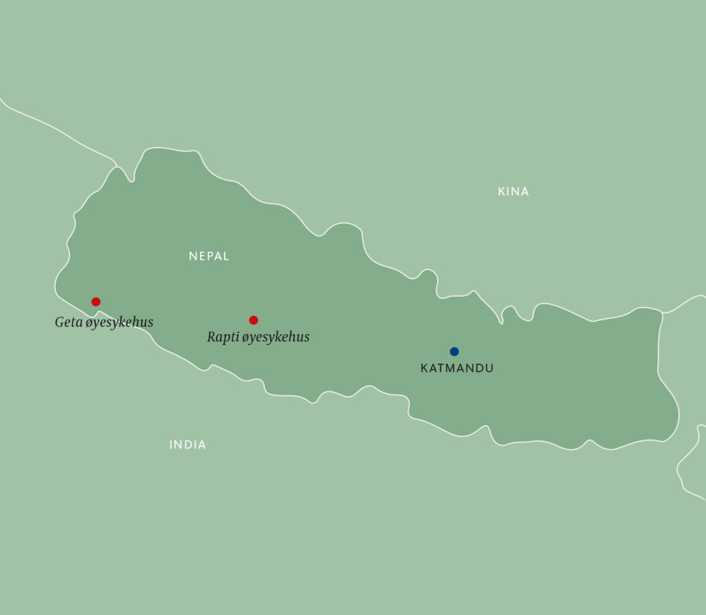 Kart over Nepal med omkringliggende omr&aring;der