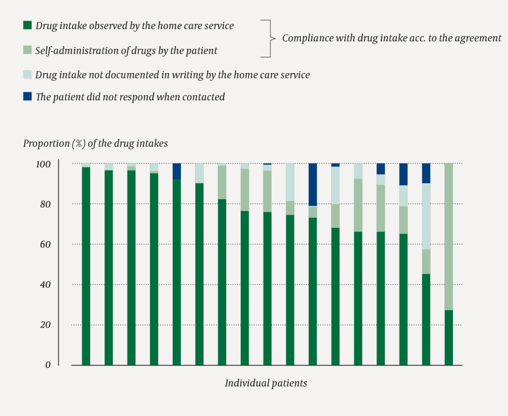 Figure 2 Implementation of drug intake in the period with directly observed treatment by video conference for each patient.