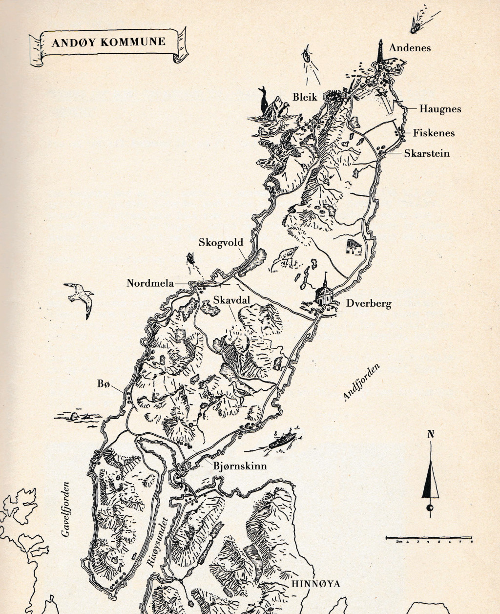 Map of Andøy municipality. Illustration: Trond Kanstad, adapted by the Journal of the Norwegian Medical Association
