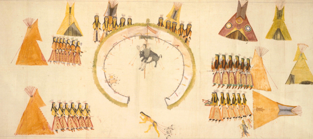 The third day of the Sun Dance, painted by Short Bull in 1912. Illustration: The Division of Anthropology, American Museum…