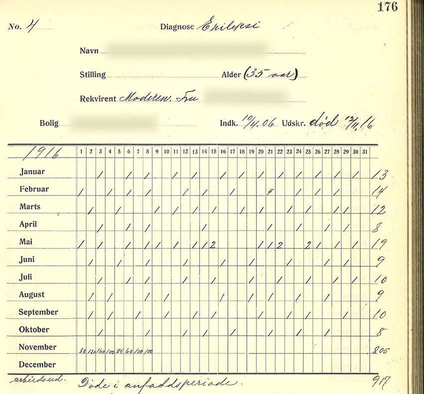 Figure 4 Seizure calendar for a patient who died in status epilepticus in 1916. Photo: Oliver Henning