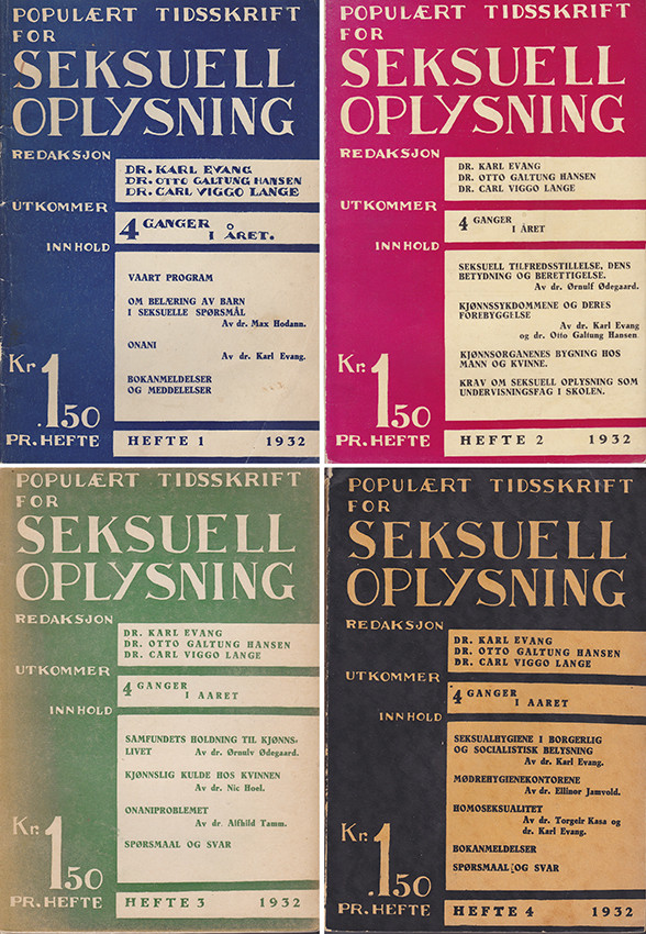 Figur 2 Hefte 1–4 av Populært Tidsskrift for Seksuell Oplysning, utgitt i 1932. I det fjerde heftet argumenterte Karl Evang…