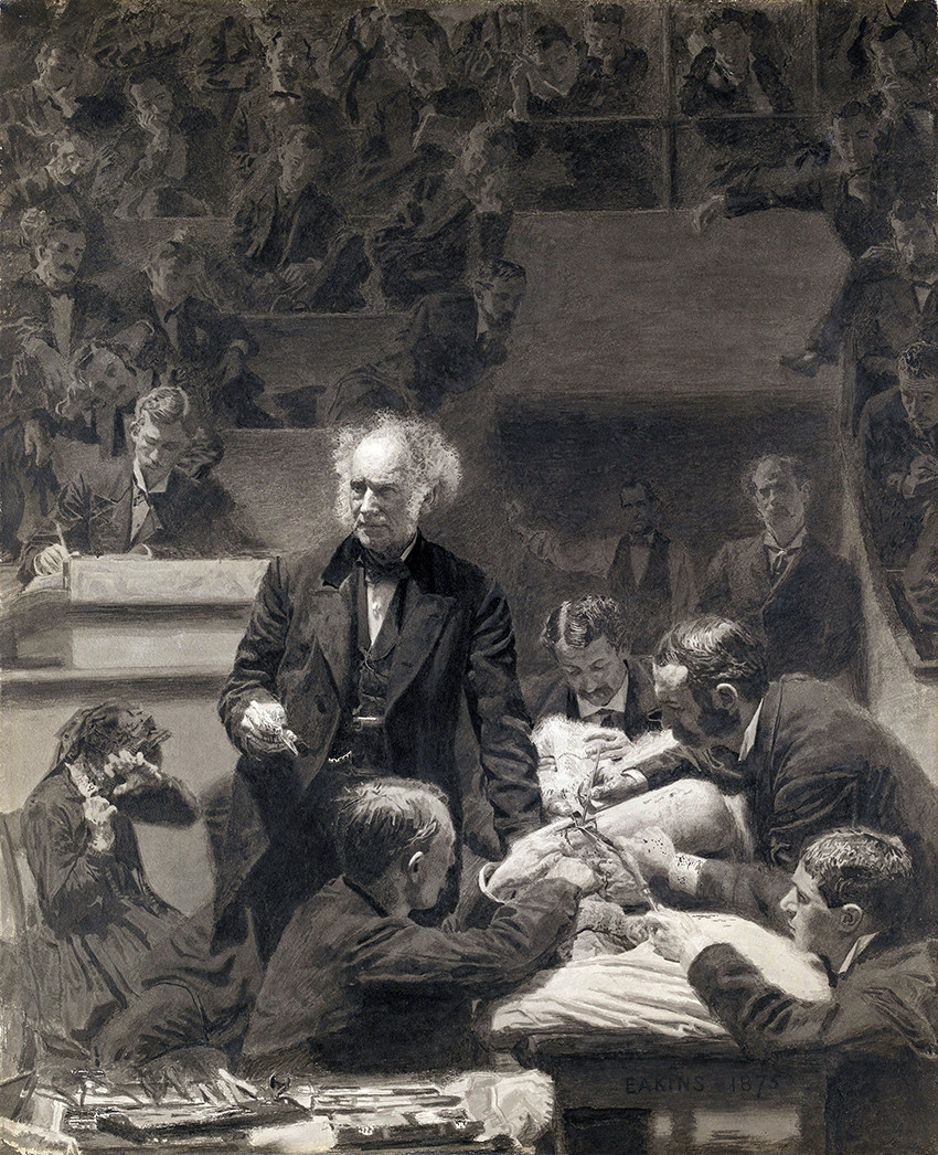 «The Gross Clinic» av Thomas Eakins fra 1875 viser kirurgen Samuel D. Gross som underviser ved Jefferson Medical College i…