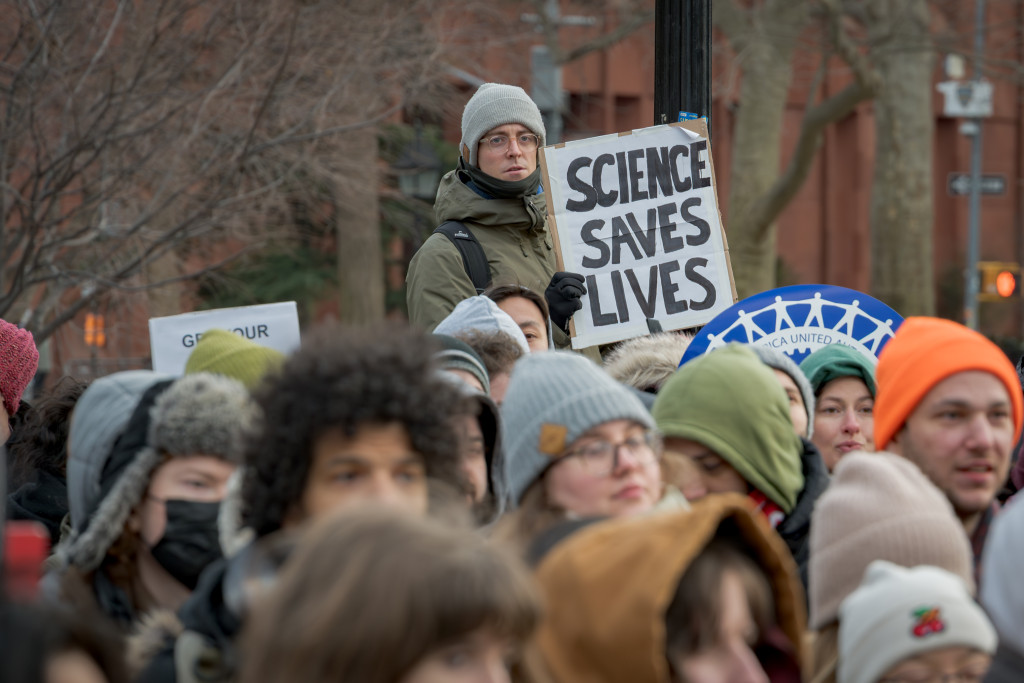 Hundreds of academics, elected officials and their supporters gathered at Washington Square Park in Manhattan on 19 February…