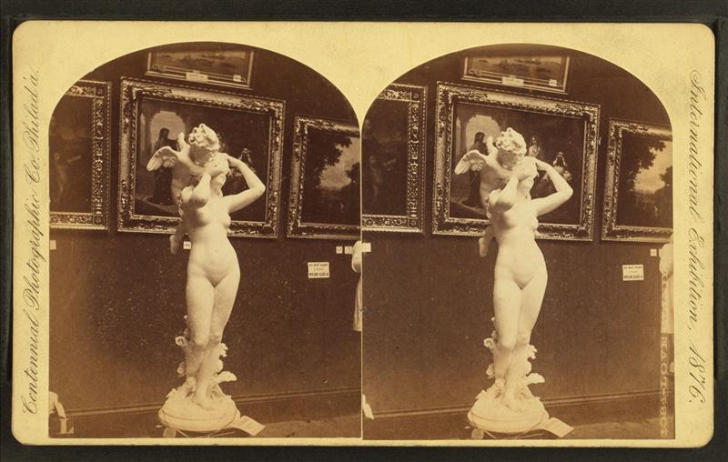 Donato Barcaglias skulptur Love is blind (1875). The New York Public Library. I offentlig eie.
