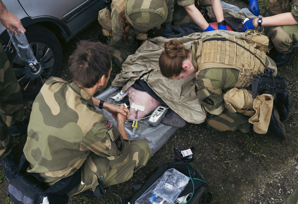 DAGENS PASIENT: Gris i full anestesi, utsatt for skudd og eksplosjonsskader, f&oslash;lges opp av veterin&aelig;r. Foto: Christian Tunge